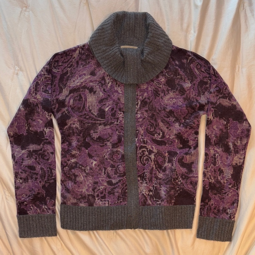 Todd & Duncan 100% Cashmere Vintage Zip Jacket Gray Purple Tie Dye Paisley L
